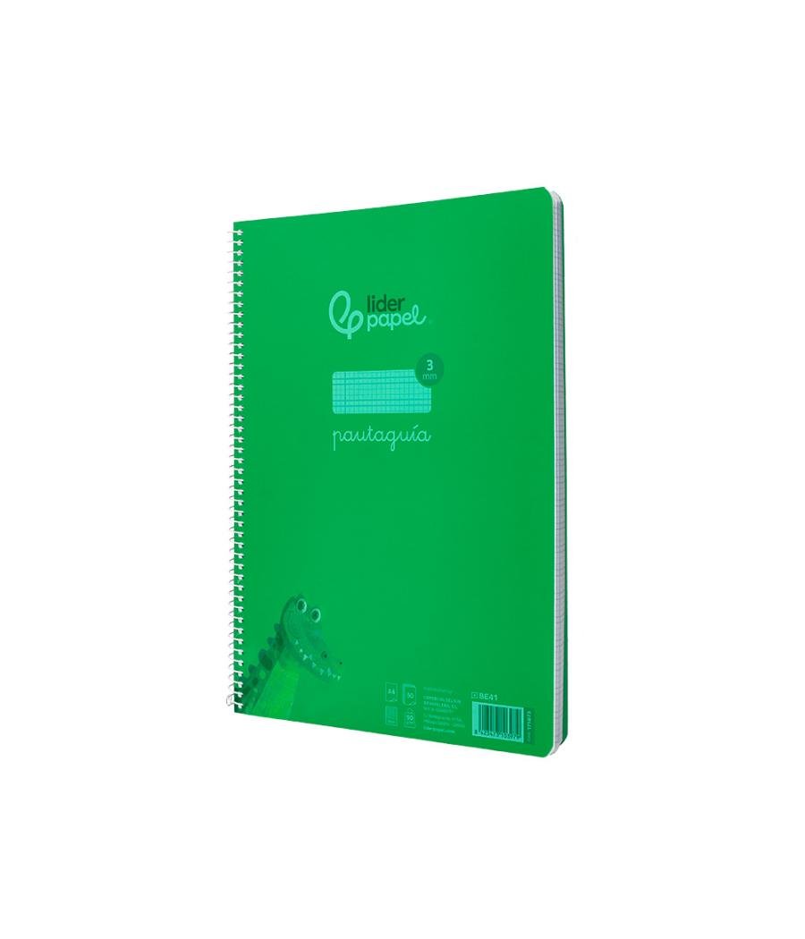 Cuaderno espiral liderpapel din a4 pautaguia tapa plástico80h 90gr cuadro pautado 3mm con margen color verde