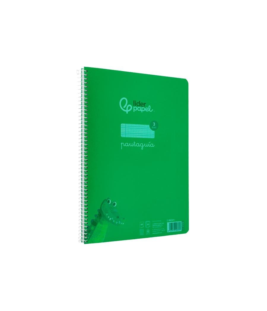 Cuaderno espiral liderpapel din a4 pautaguia tapa plástico80h 90gr cuadro pautado 3mm con margen color verde