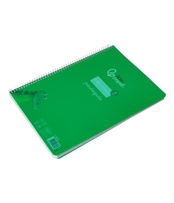 Cuaderno espiral liderpapel din a4 pautaguia tapa plástico80h 90gr cuadro pautado 3mm con margen color verde