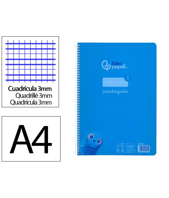 Cuaderno espiral liderpapel din a4 pautaguia tapa plástico80h 90gr cuadro pautado 3mm con margen color azul