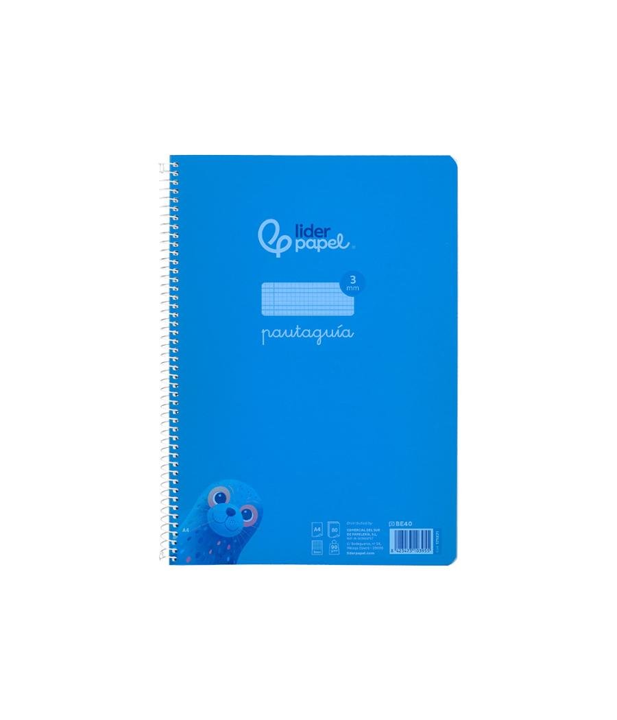 Cuaderno espiral liderpapel din a4 pautaguia tapa plástico80h 90gr cuadro pautado 3mm con margen color azul