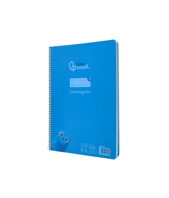 Cuaderno espiral liderpapel din a4 pautaguia tapa plástico80h 90gr cuadro pautado 3mm con margen color azul