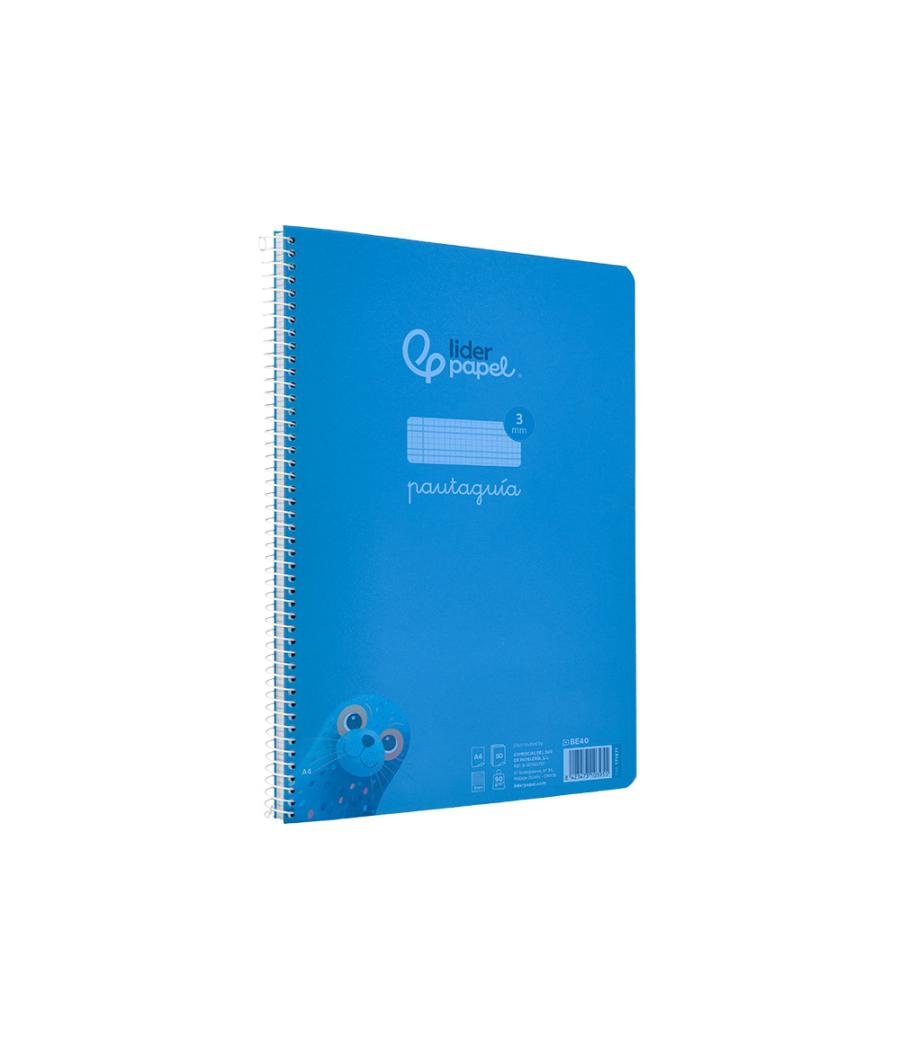 Cuaderno espiral liderpapel din a4 pautaguia tapa plástico80h 90gr cuadro pautado 3mm con margen color azul