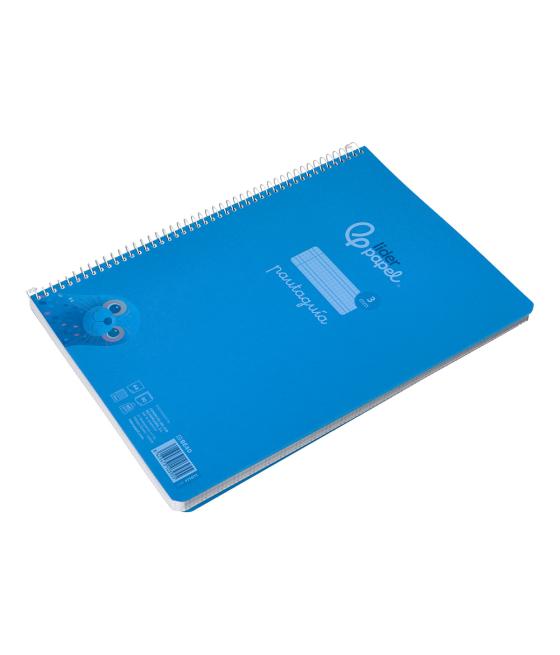 Cuaderno espiral liderpapel din a4 pautaguia tapa plástico80h 90gr cuadro pautado 3mm con margen color azul