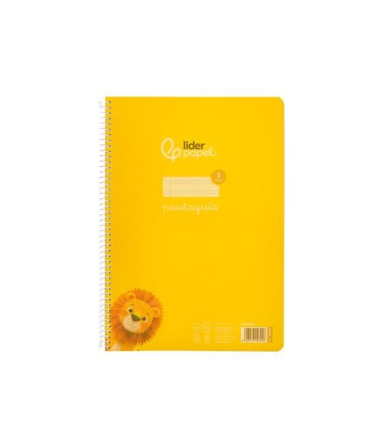 Cuaderno espiral liderpapel din a4 pautaguia tapa plástico80h 90gr cuadro pautado 3mm con margen color amarillo