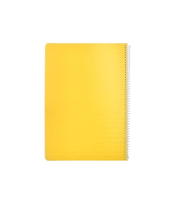 Cuaderno espiral liderpapel din a4 pautaguia tapa plástico80h 90gr cuadro pautado 3mm con margen color amarillo