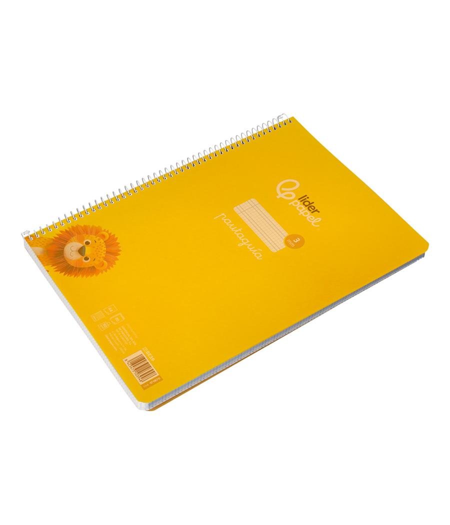 Cuaderno espiral liderpapel din a4 pautaguia tapa plástico80h 90gr cuadro pautado 3mm con margen color amarillo