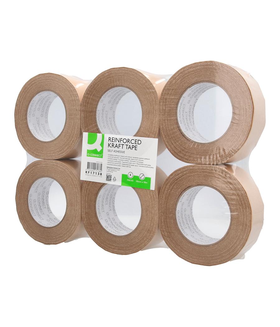 Cinta adhesiva q-connect reforzada kraft 50mt x 50 mm para embalaje