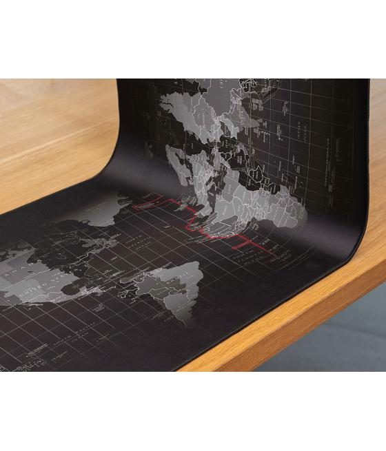 Alfombrilla para raton q-connect xxl negra con diseño mapa del mundo 900x400 mm