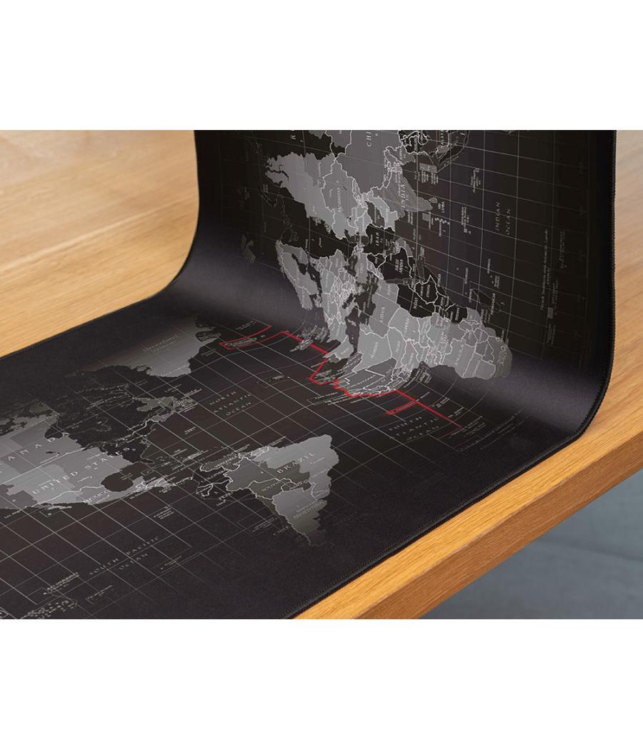 Alfombrilla para raton q-connect xxl negra con diseño mapa del mundo 900x400 mm