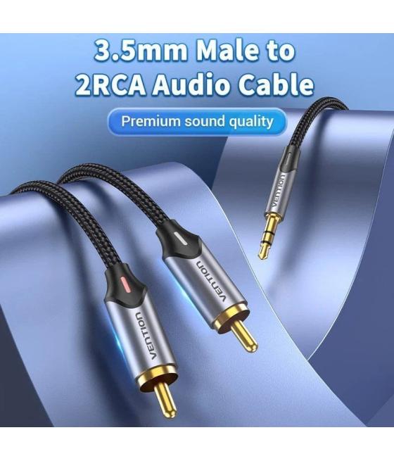 Cable audio vention bcnbg/ 2x rca macho - jack 3.5 macho/ 1.5m/ gris