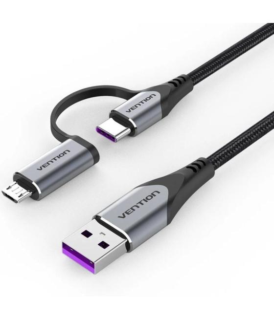 Cable usb 2.0 vention cqfhf/ usb tipo-c macho - microusb macho/ usb macho/ 480mbps/ 1m/ gris