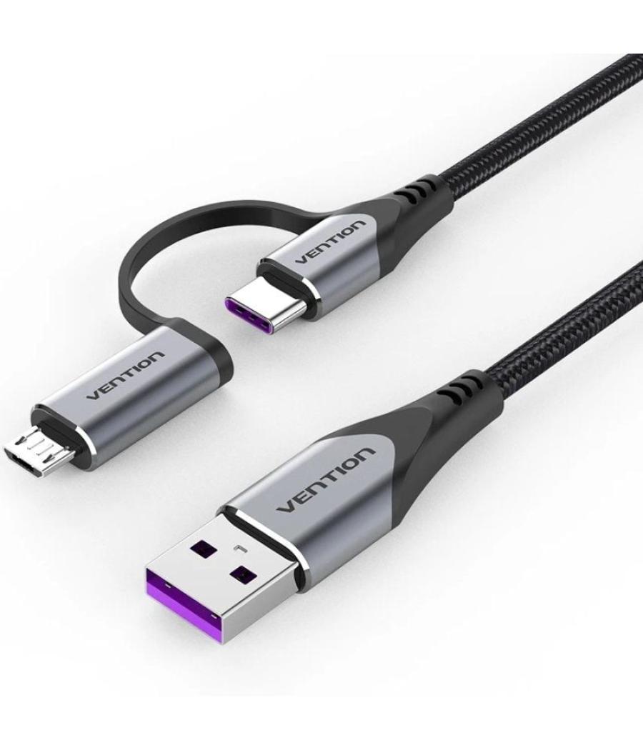 Cable usb 2.0 vention cqfhf/ usb tipo-c macho - microusb macho/ usb macho/ 480mbps/ 1m/ gris