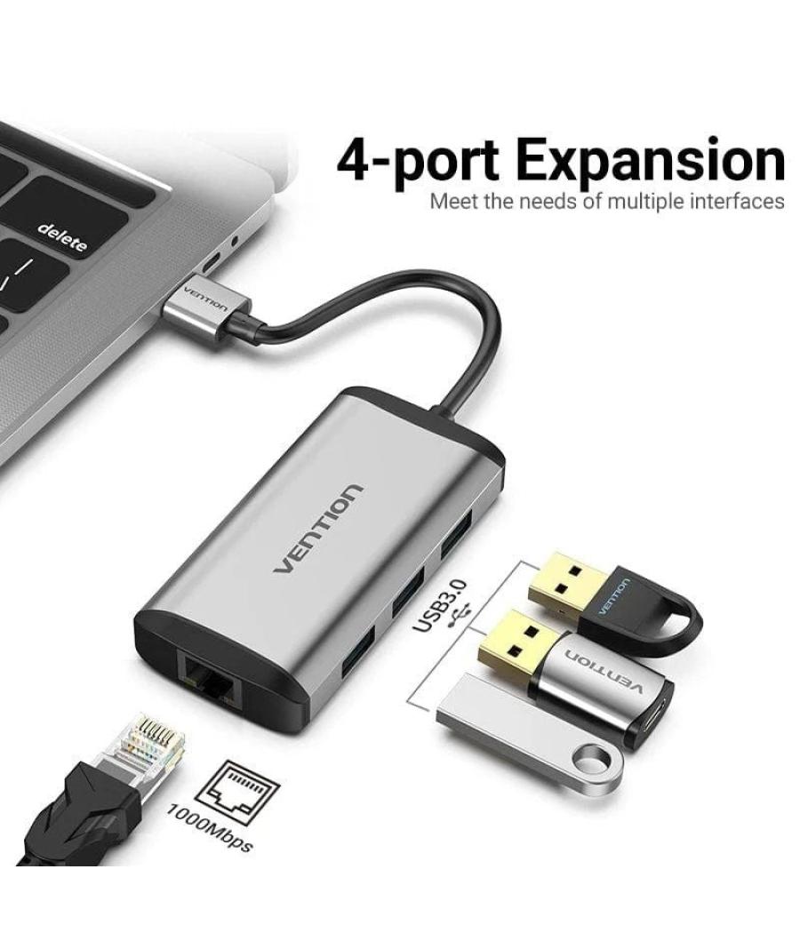 Hub usb 3.0 vention ckbhb/ 3xusb/ 1xrj45/ gris