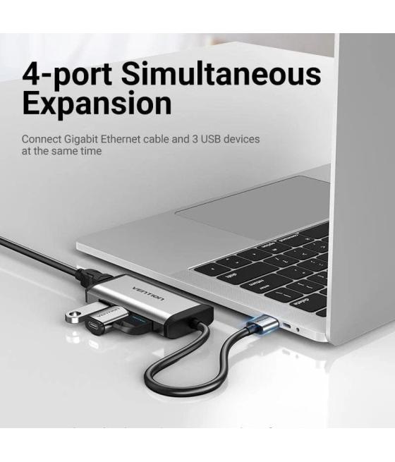 Hub usb 3.0 vention ckbhb/ 3xusb/ 1xrj45/ gris