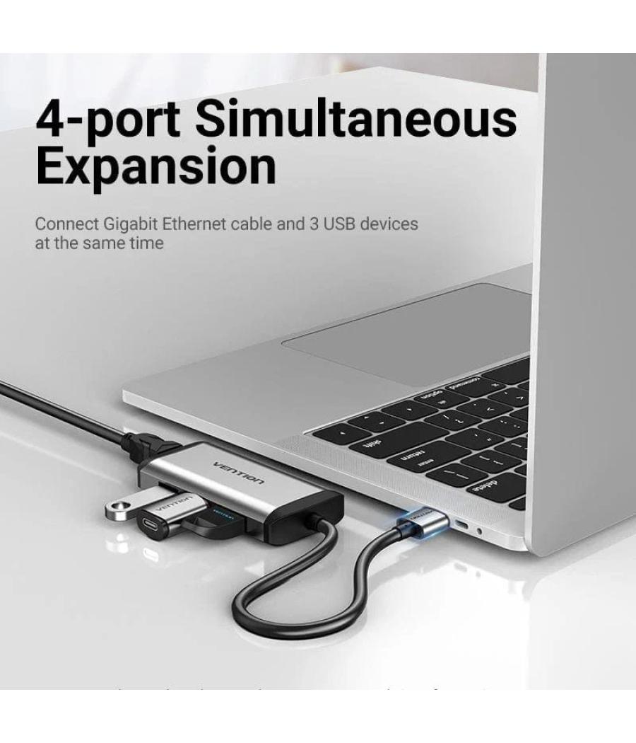 Hub usb 3.0 vention ckbhb/ 3xusb/ 1xrj45/ gris