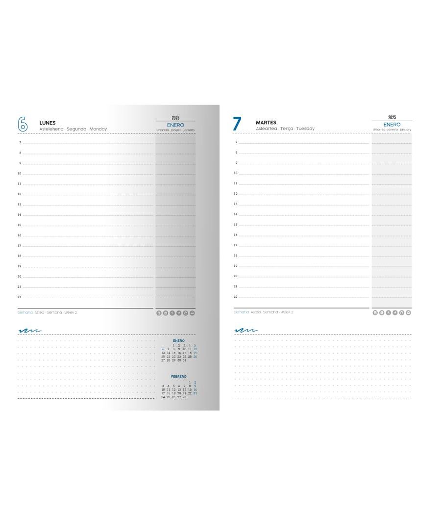 Agenda 2025 roma dia/pagina 15x21 negro castellano ingraf 355416