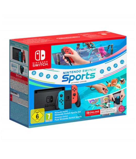 Consola nintendo switch azul neon - rojo neon + nintendo switch sports + 12 meses nintendo switch online