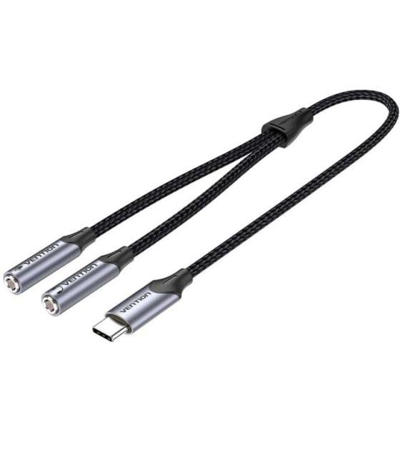 Cable conversor usb tipo-c vention bgphy/ usb tipo-c macho - 2x jack 3.5 hembra/ 30cm/ gris