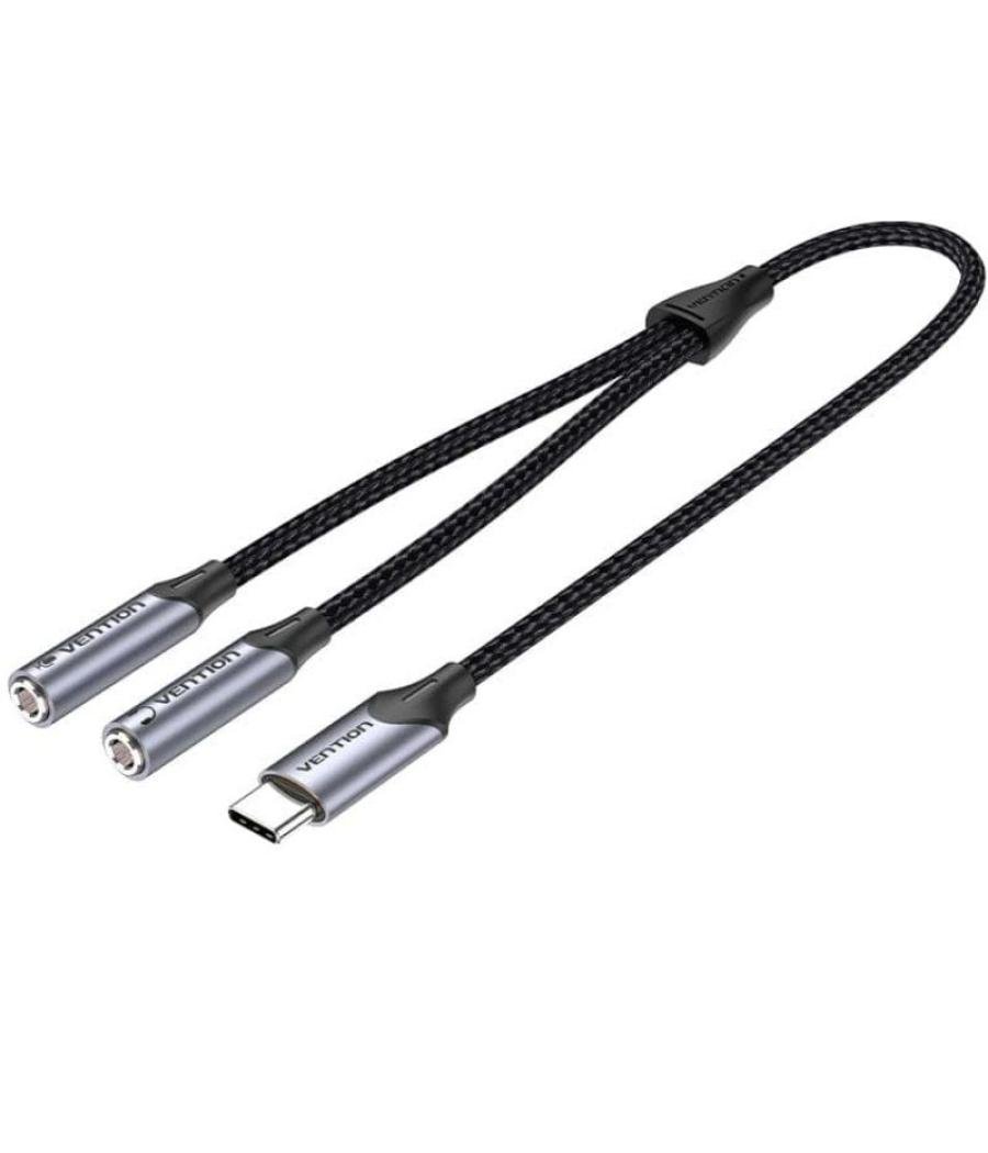 Cable conversor usb tipo-c vention bgphy/ usb tipo-c macho - 2x jack 3.5 hembra/ 30cm/ gris