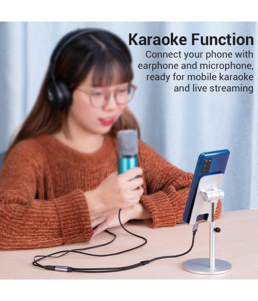 Cable conversor usb tipo-c vention bgphy/ usb tipo-c macho - 2x jack 3.5 hembra/ 30cm/ gris