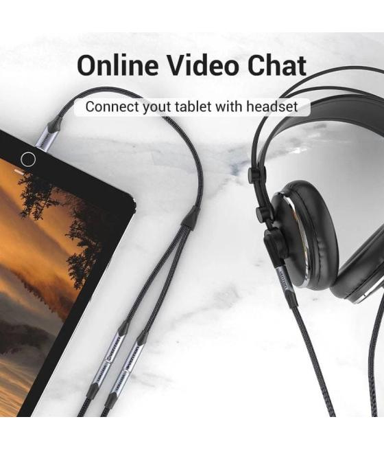 Cable conversor usb tipo-c vention bgphy/ usb tipo-c macho - 2x jack 3.5 hembra/ 30cm/ gris