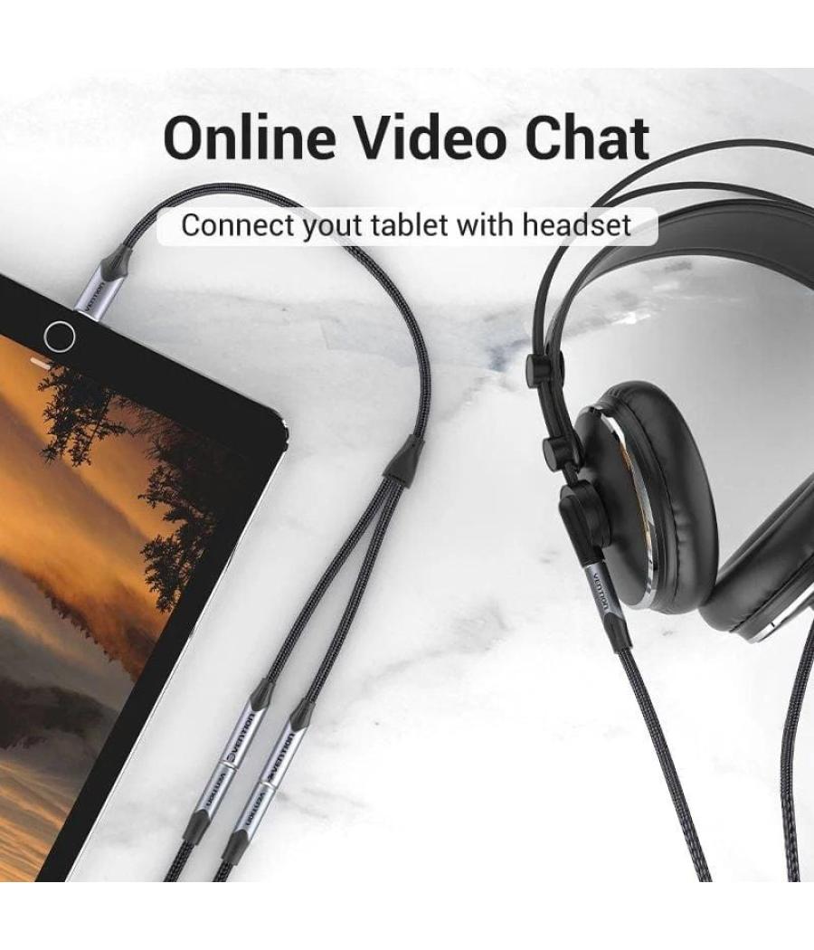 Cable conversor usb tipo-c vention bgphy/ usb tipo-c macho - 2x jack 3.5 hembra/ 30cm/ gris