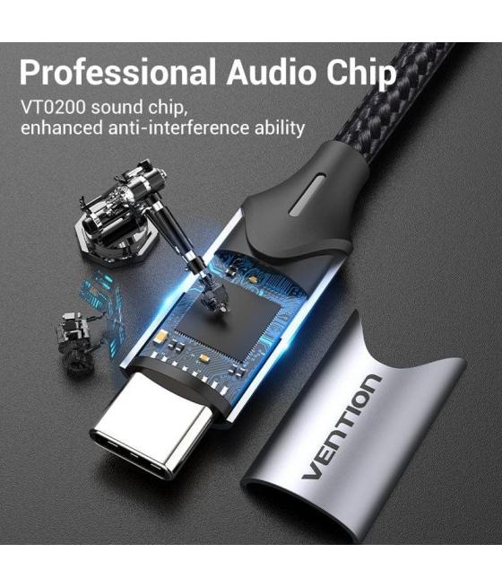 Cable conversor usb tipo-c vention bgphy/ usb tipo-c macho - 2x jack 3.5 hembra/ 30cm/ gris