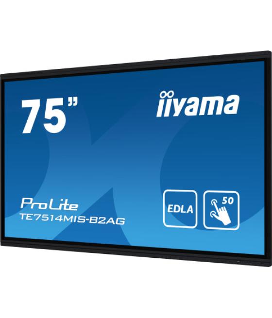 Iiyama prolite te7514mis-b2ag pantalla plana para señalización digital 190,5 cm (75") lcd wifi 435 cd / m² 4k ultra hd negro pan