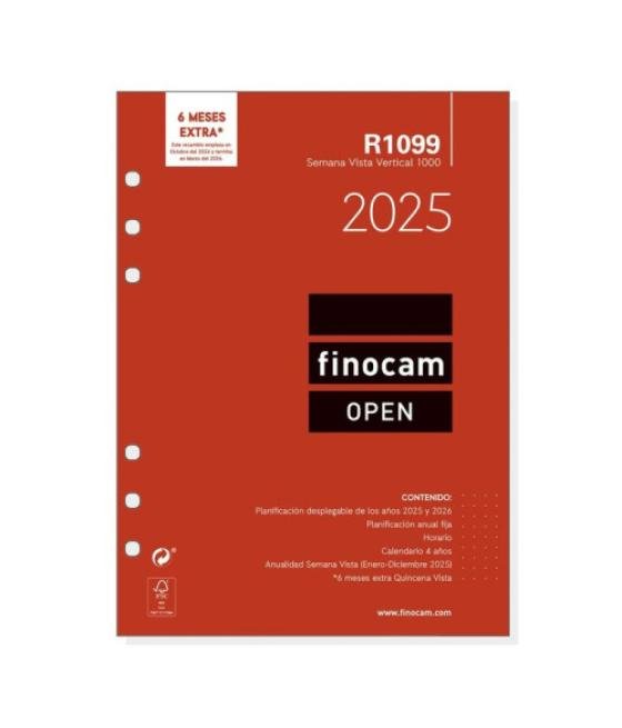 Recambio anual 2025 r1099 open1000 155x215mm semana vista vertical finocam 711520025