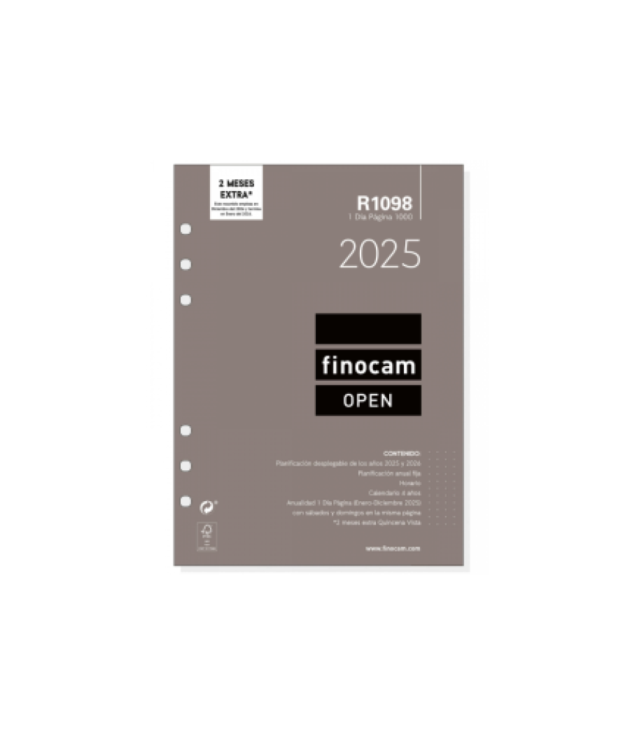 Recambio anual 2025 r1098 open1000 155x215mm dia pagina finocam 711680025