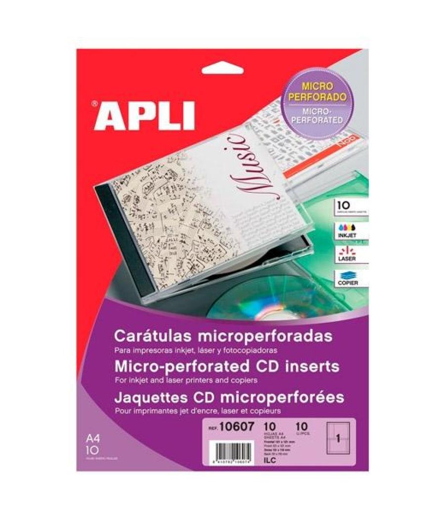 Apli caratulas para cd-dvd microperforadas cartulina 200 gr 10h