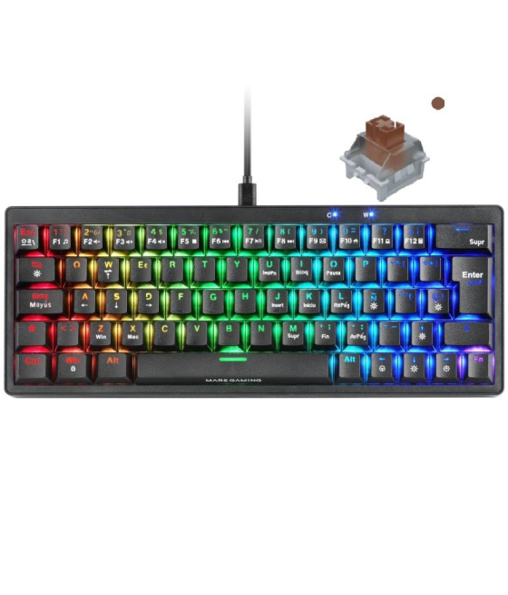 Teclado gaming mecánico mars gaming mkminipro/ switch marrón/ negro