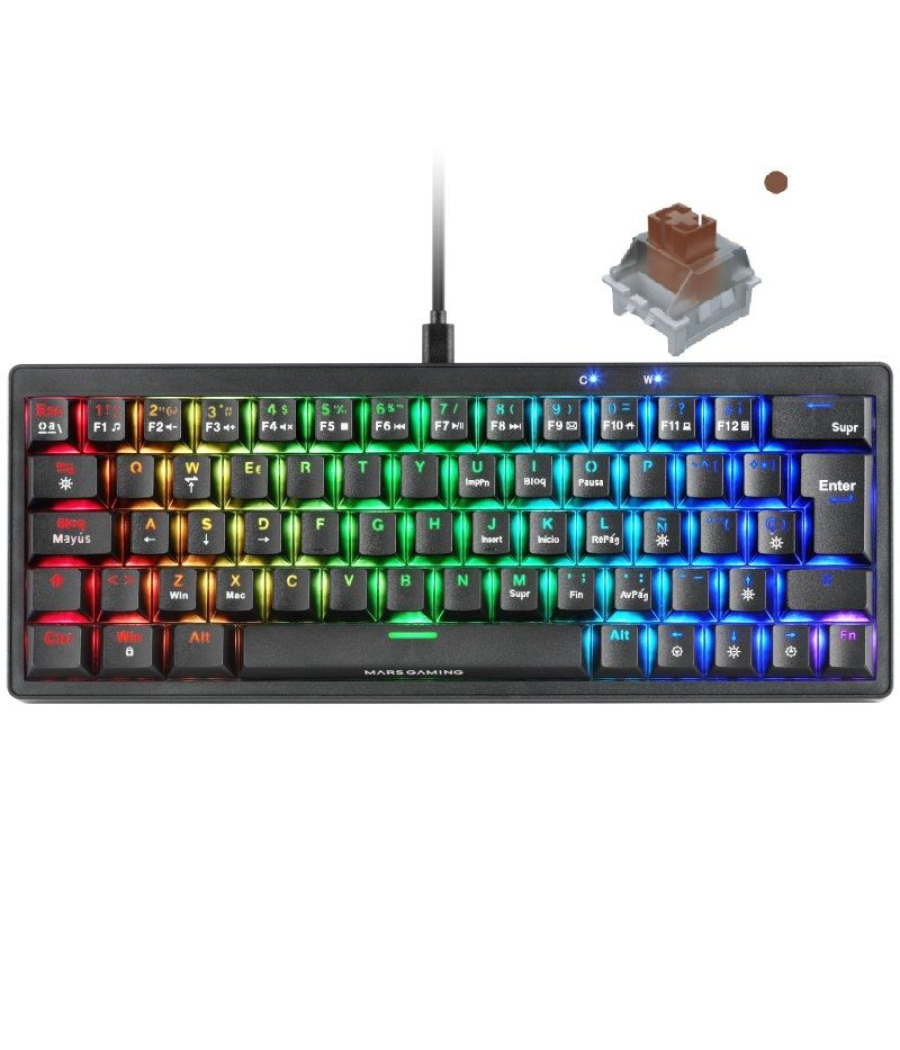 Teclado gaming mecánico mars gaming mkminipro/ switch marrón/ negro