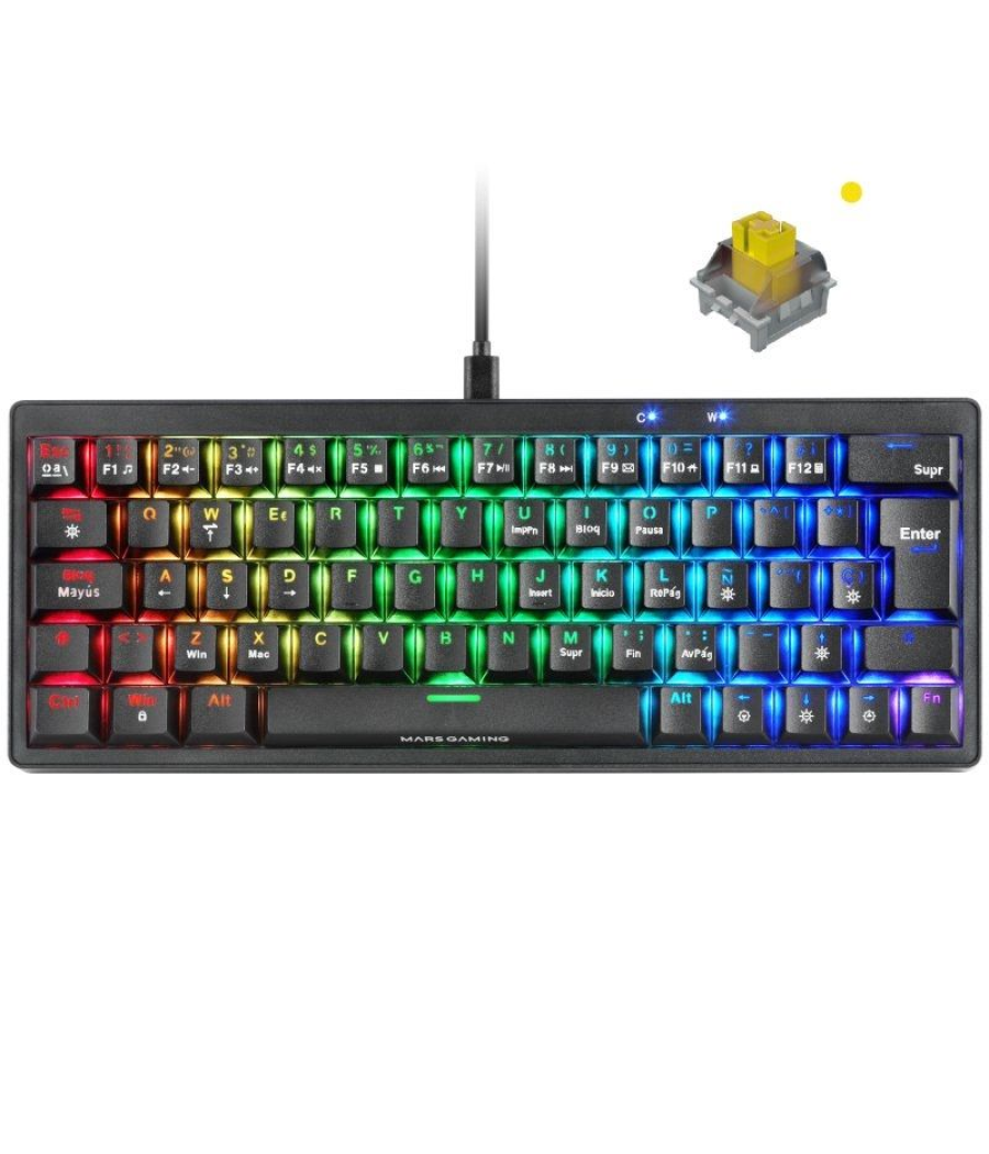 Teclado gaming mecánico mars gaming mkminipro/ switch amarillo/ negro