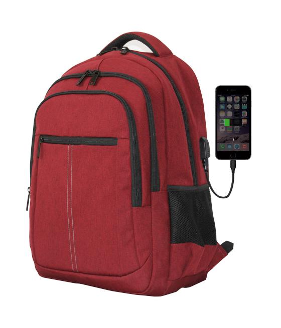 Mochila phoenix boston para portatil hasta 15.6 pulgadas - con cable usb - viaje - rojo