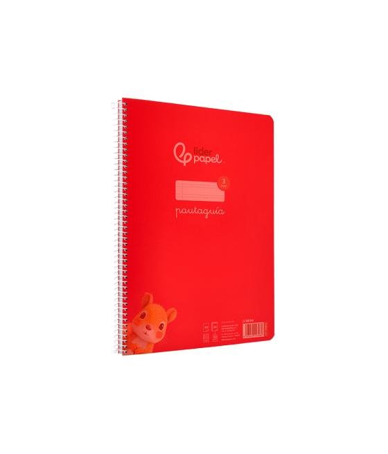 Cuaderno espiral liderpapel din a4 pautaguia tapa plástico80h 90gr cuadro pautado 3mm con margen color rojo