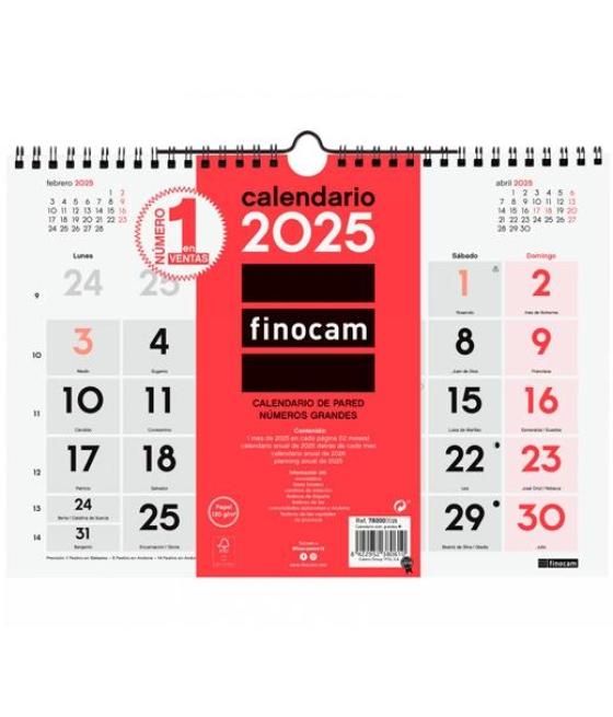 Finocam calendario de pared números grandes m-300x210mm neutro 2025