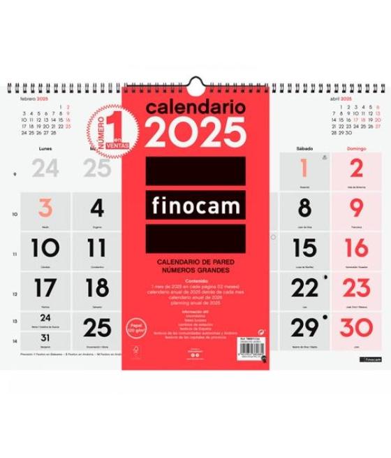 Finocam calendario de pared números grandes l-430x310mm neutro 2025