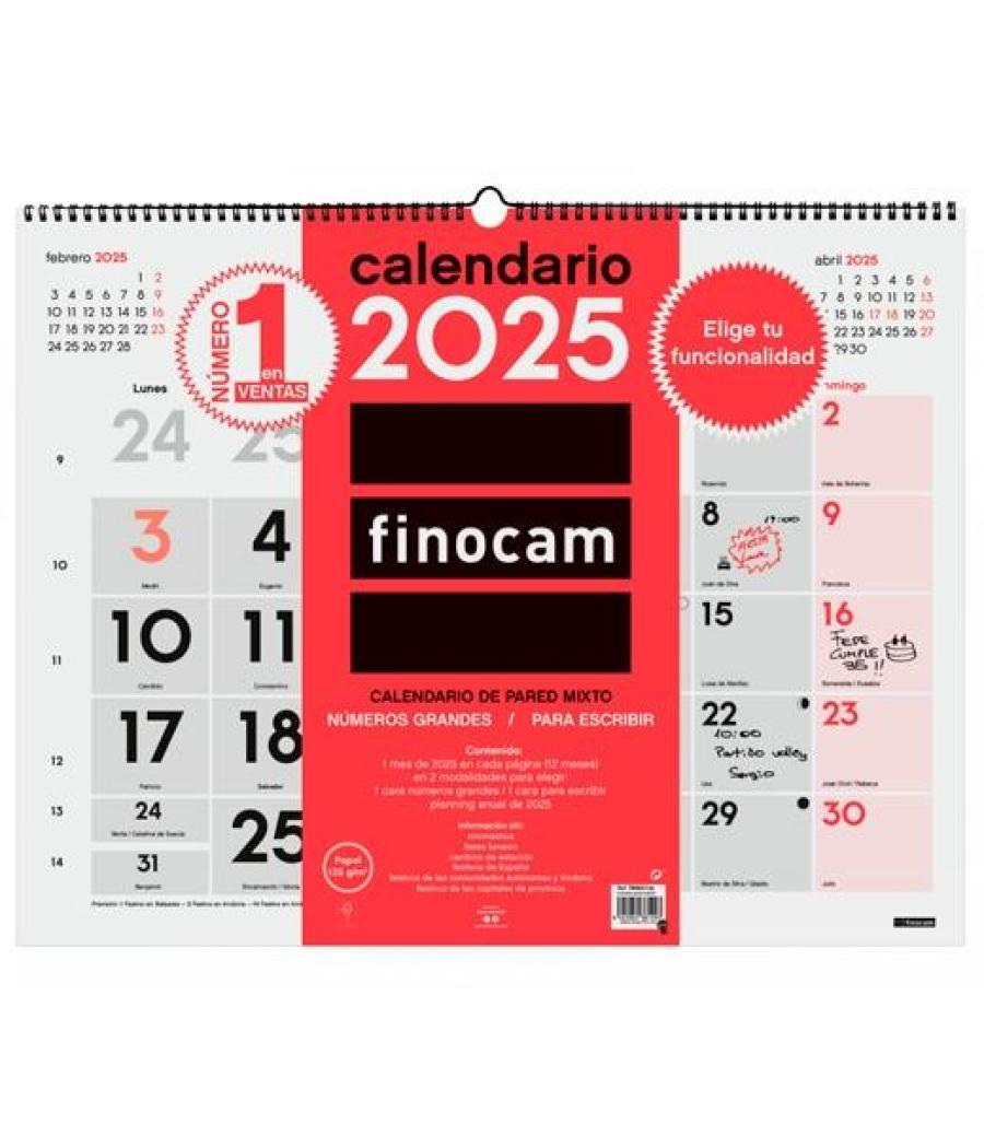 Finocam calendario de pared mixto xl-540x420mm neutro 2025