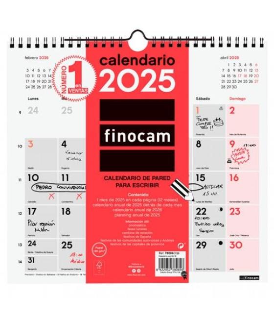 Finocam calendario de pared para escribir m-265x245mm neutro 2025