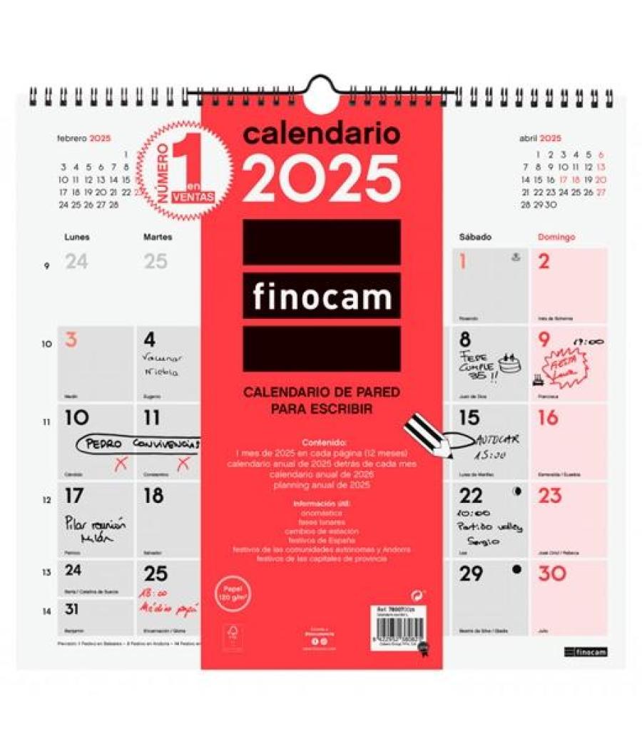 Finocam calendario de pared para escribir l-340x320mm neutro 2025