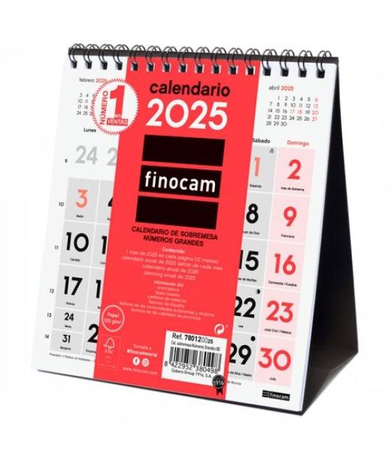 Finocam calendario de sobremesa números grandes xs-140x150mm neutro 2025