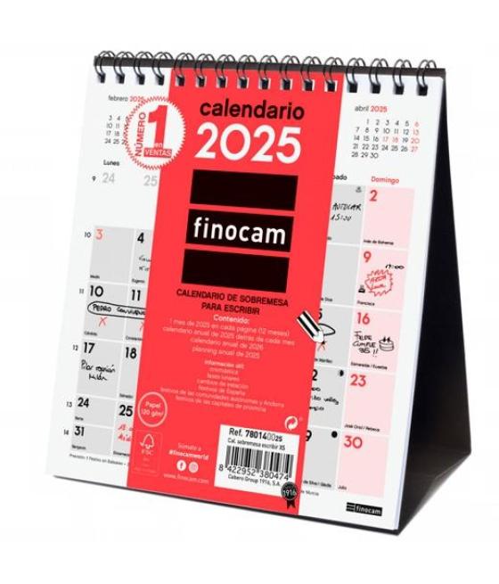 Finocam calendario de sobremesa para escribir xs-140x150mm neutro 2025