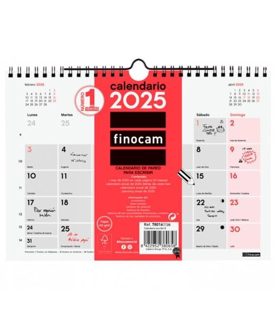 Finocam calendario de pared para escribir s-210x150mm neutro 2025