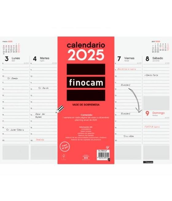 Finocam vade calendario encolado 420x310mm semana vista neutro 2025