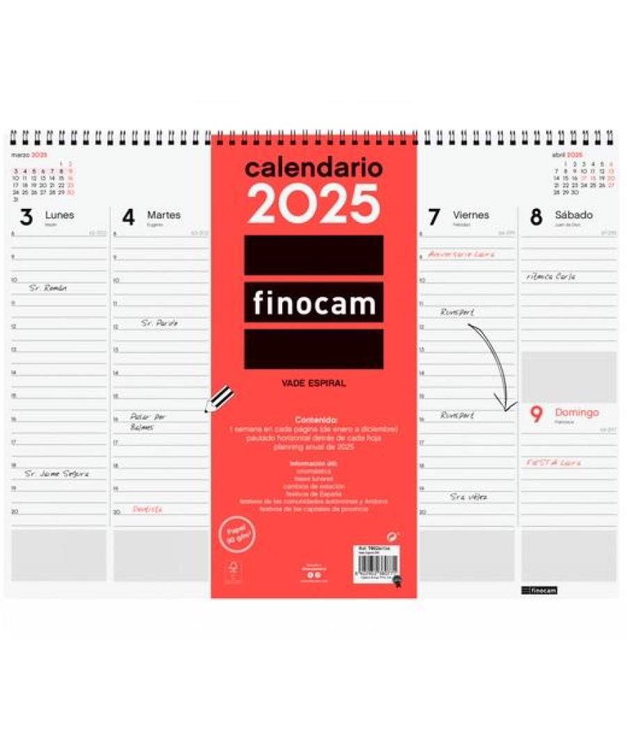 Finocam vade calendario espiral 420x310mm semana vista neutro 2025