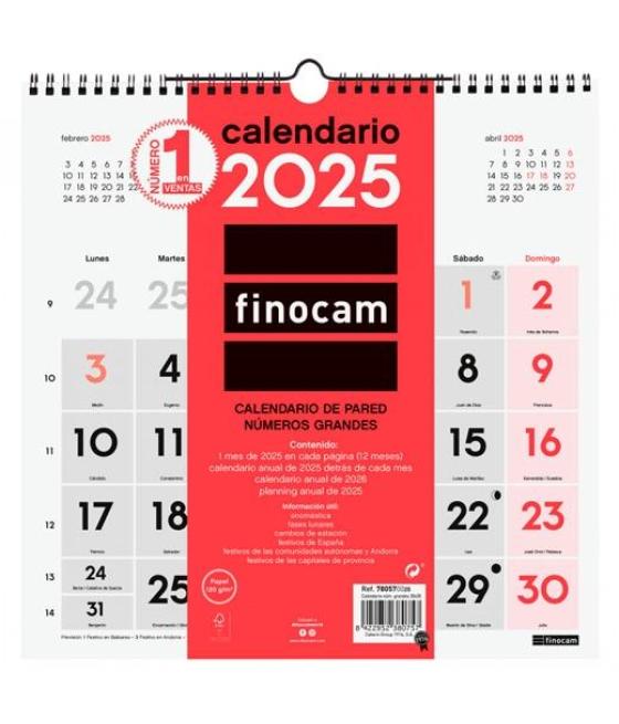 Finocam calendario de pared números grandes 300x300mm neutro 2025