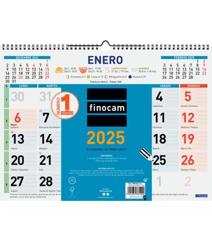 Finocam calendario de pared mixto 430x310mm color 2025