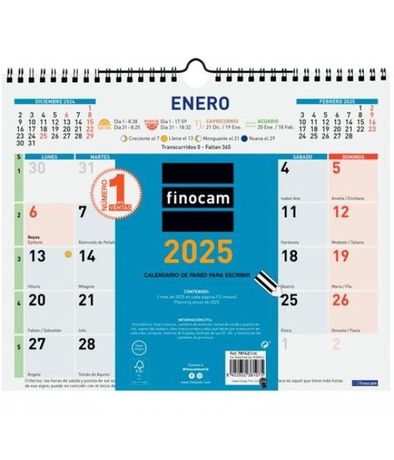 Finocam calendario de pared para escribir 300x247mm color 2025